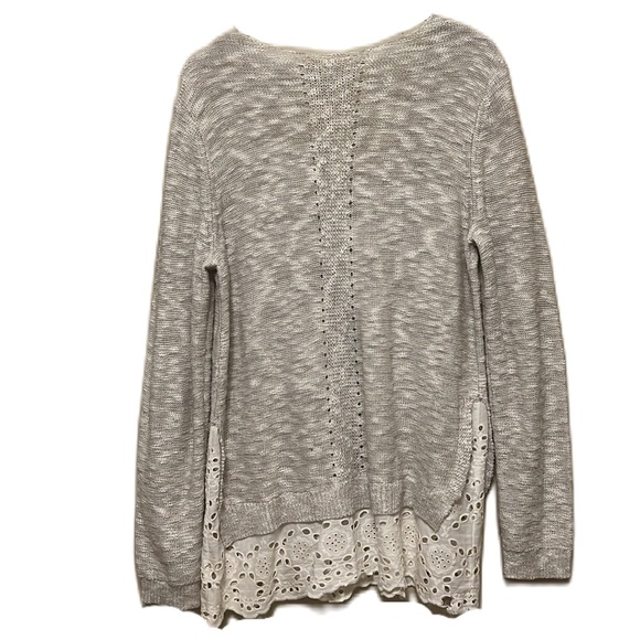 Mystree, Mix Media, Knit, U-Neck,Slit on each side Sweater, Light Taupe/Beige, L - Picture 2 of 8